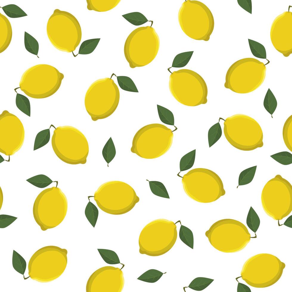 Seamless pattern with lemon and leaves on a white background. vector