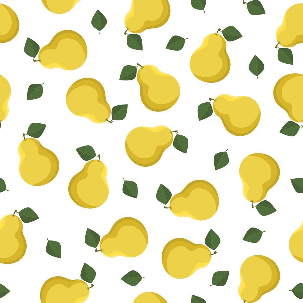 Seamless pattern with pear and leaves on a white background. vector