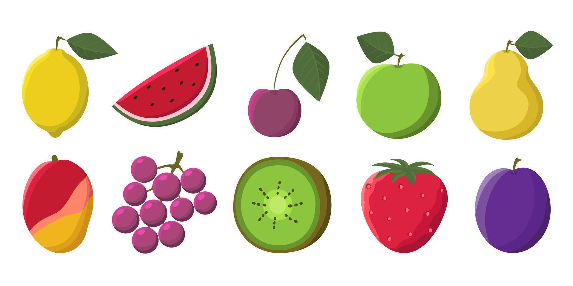 Set of flat color icons. Collection of fruits and berries. Modern minimalistic design vector