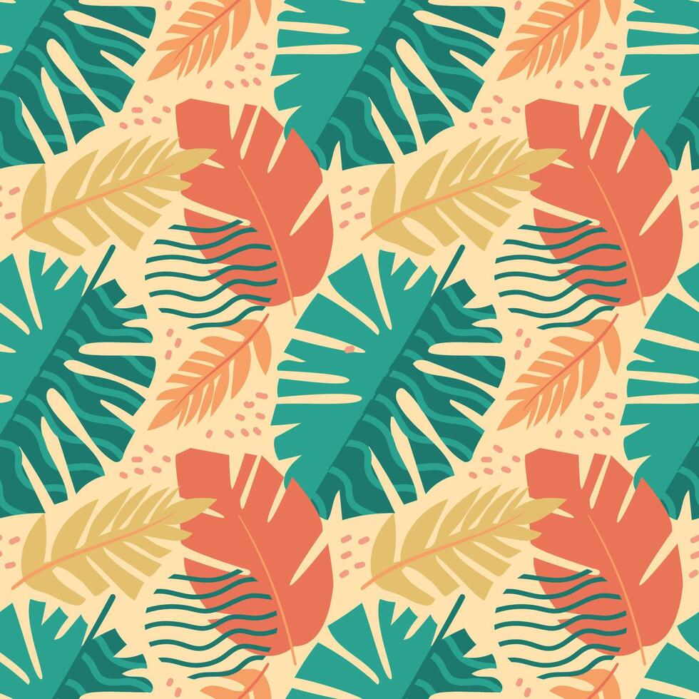 A pattern with tropical leaves. Pink, green pastel colors. For textiles, flyers, postcards, fabric. vector