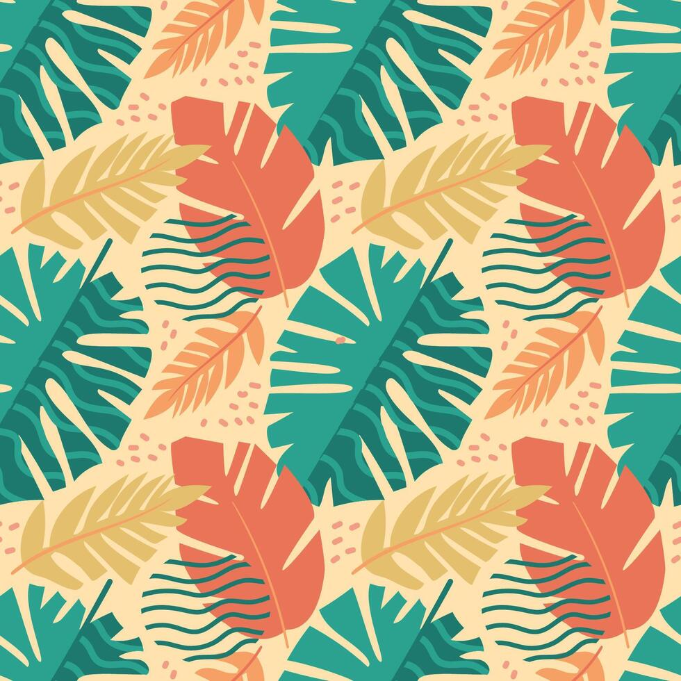 A pattern with tropical leaves. Pink, green pastel colors. For textiles, flyers, postcards, fabric. vector