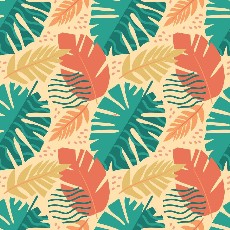 un modelo con tropical hojas. rosa, verde pastel colores. para textiles, volantes, postales, tela. vector