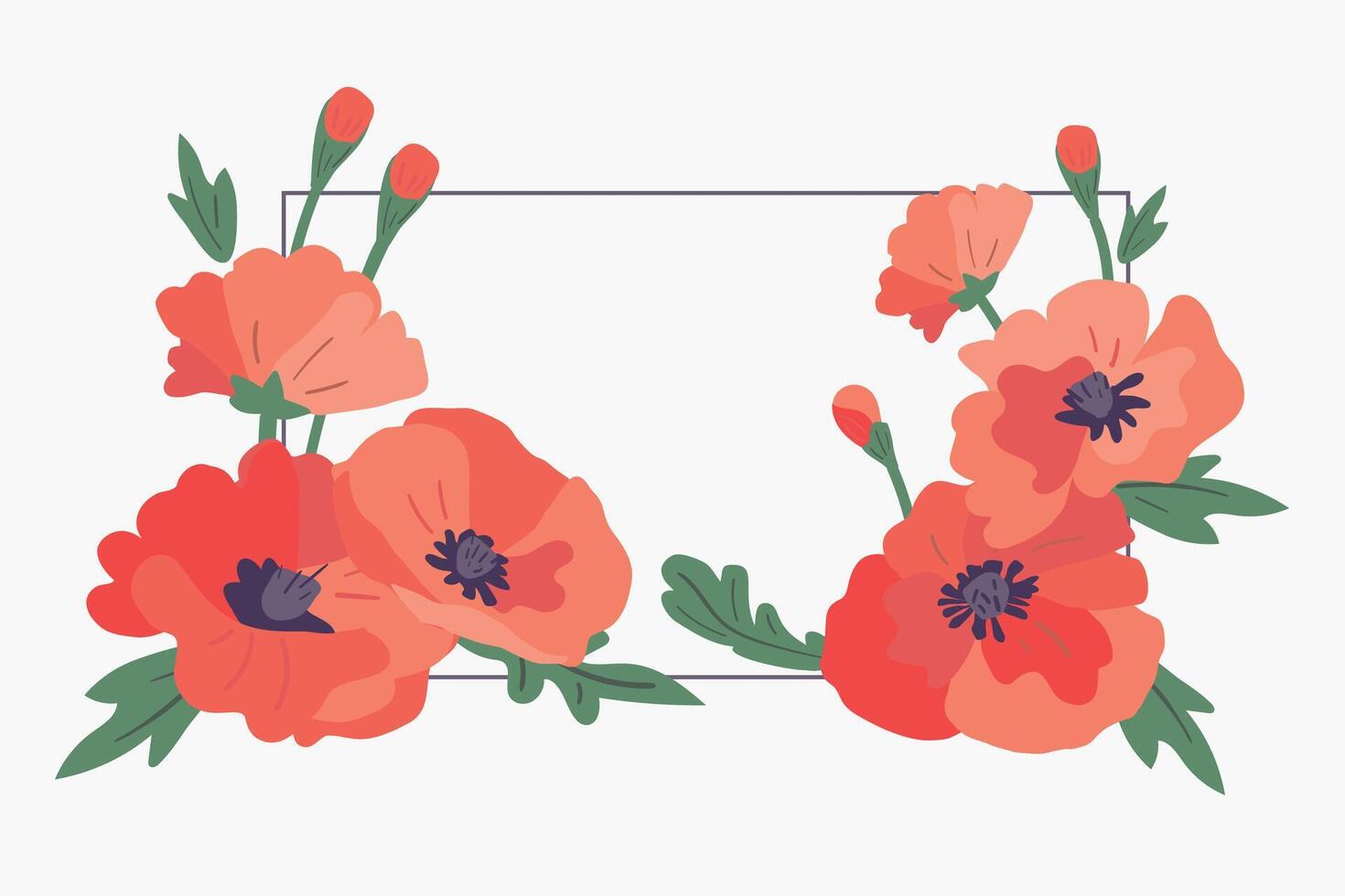 A frame made of decorative poppies flowers. Summer, spring. For postcards, greetings, invitations. vector