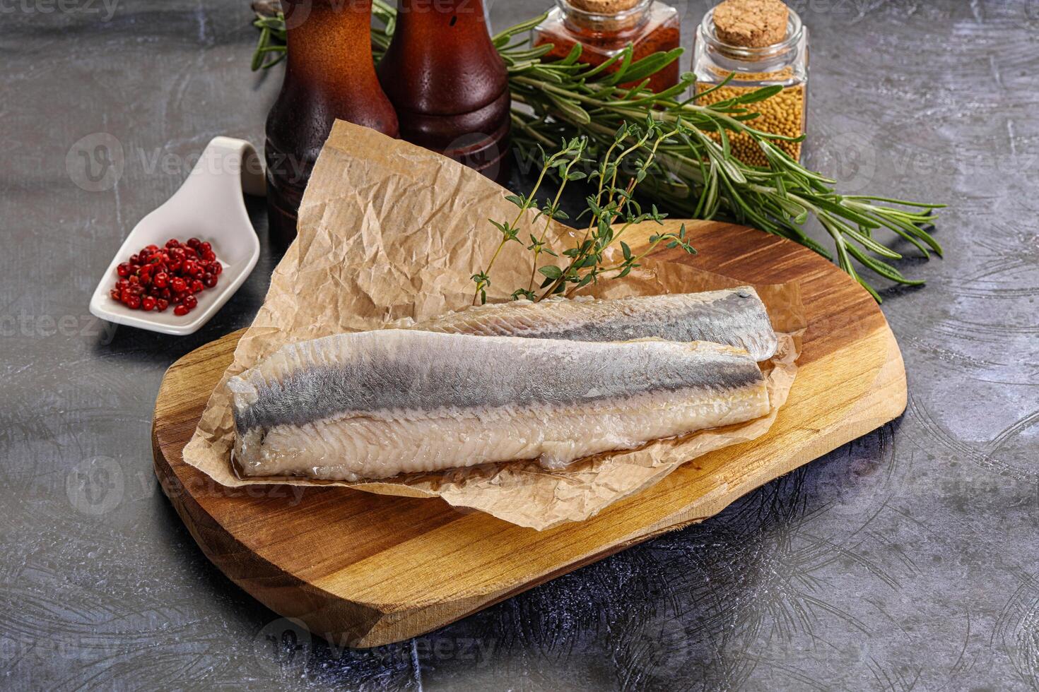 Pickled atlantic tasty herring fillet photo