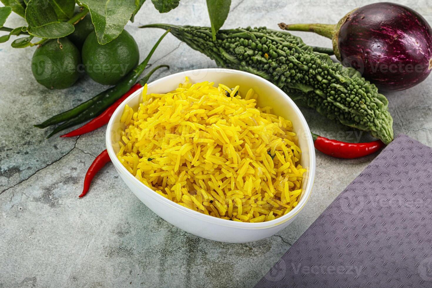 Indian cuisine - Lemon rice with spices photo