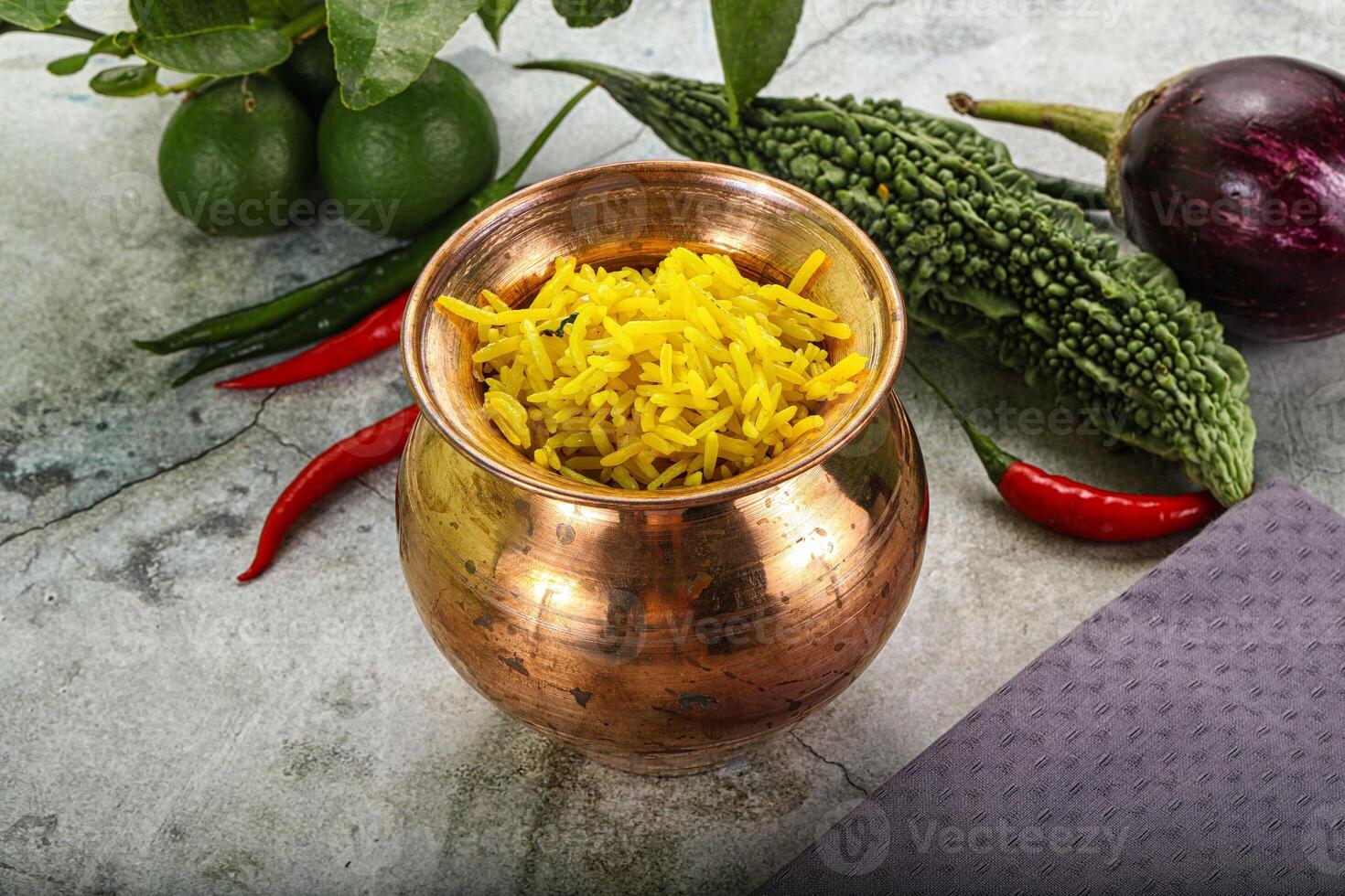 Indian cuisine - Lemon rice with spices photo