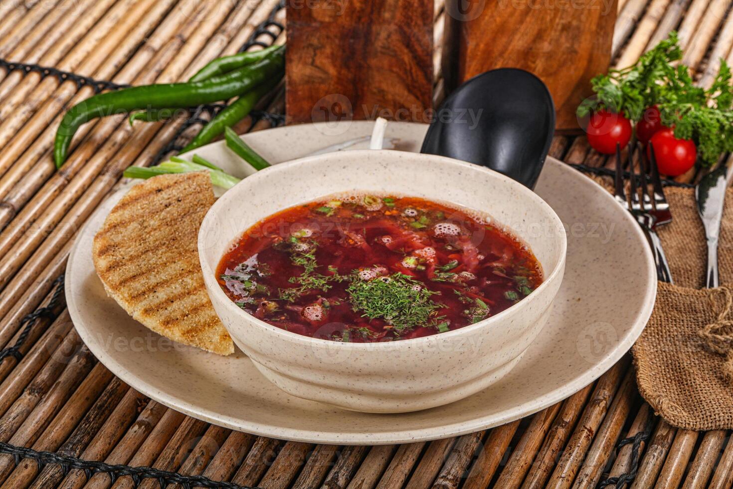 Russian cabbage and beetroot soup Borsch photo