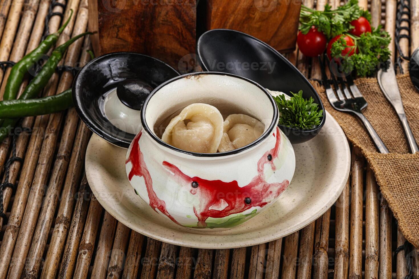 Russian siberian dumplings Pelmeni with meat photo