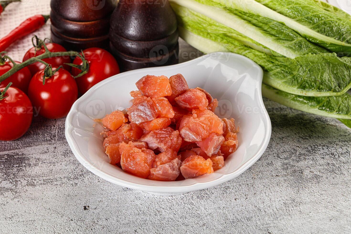 Salted salmon cubes for cooking photo