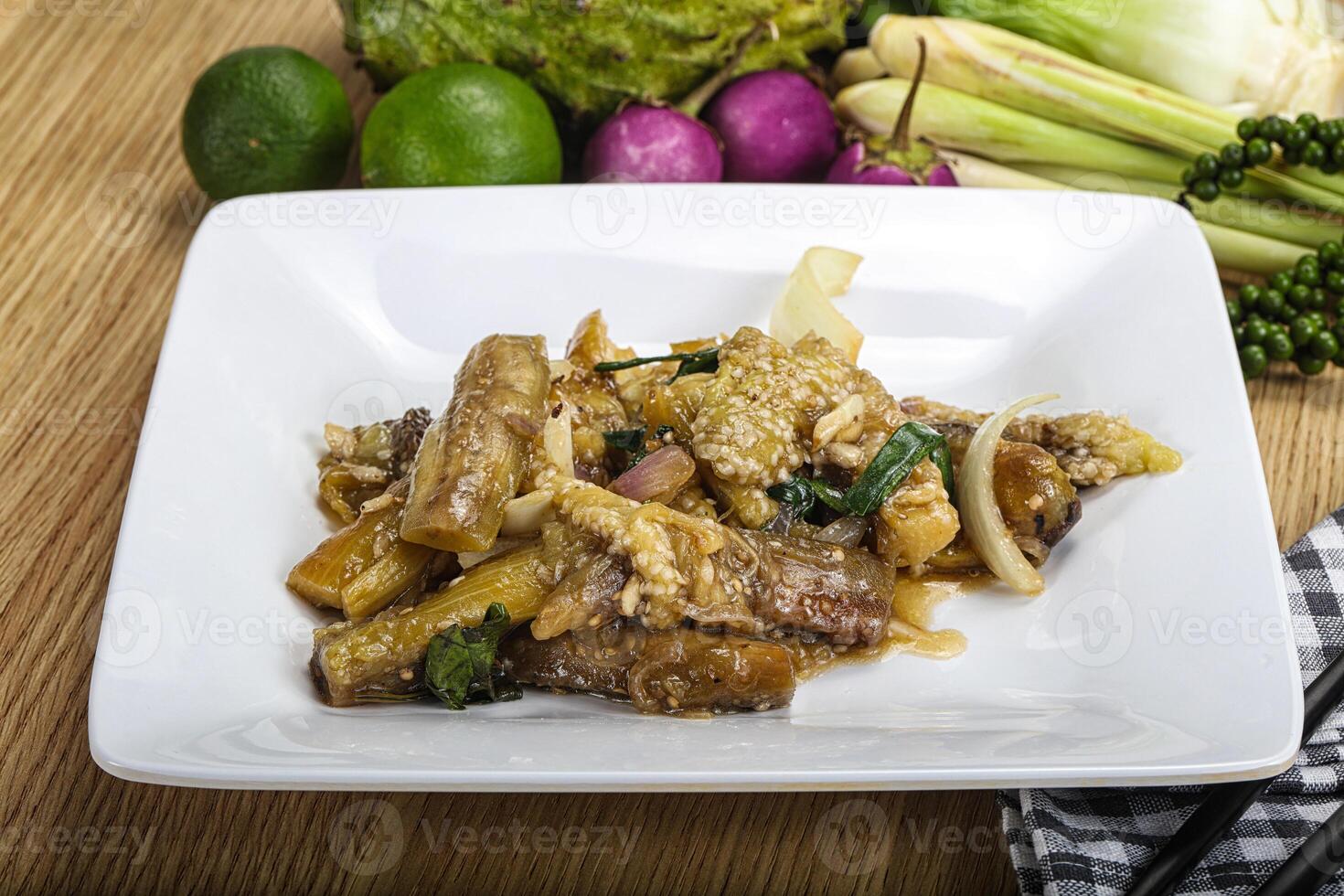Roasted Thai eggplant with onion photo
