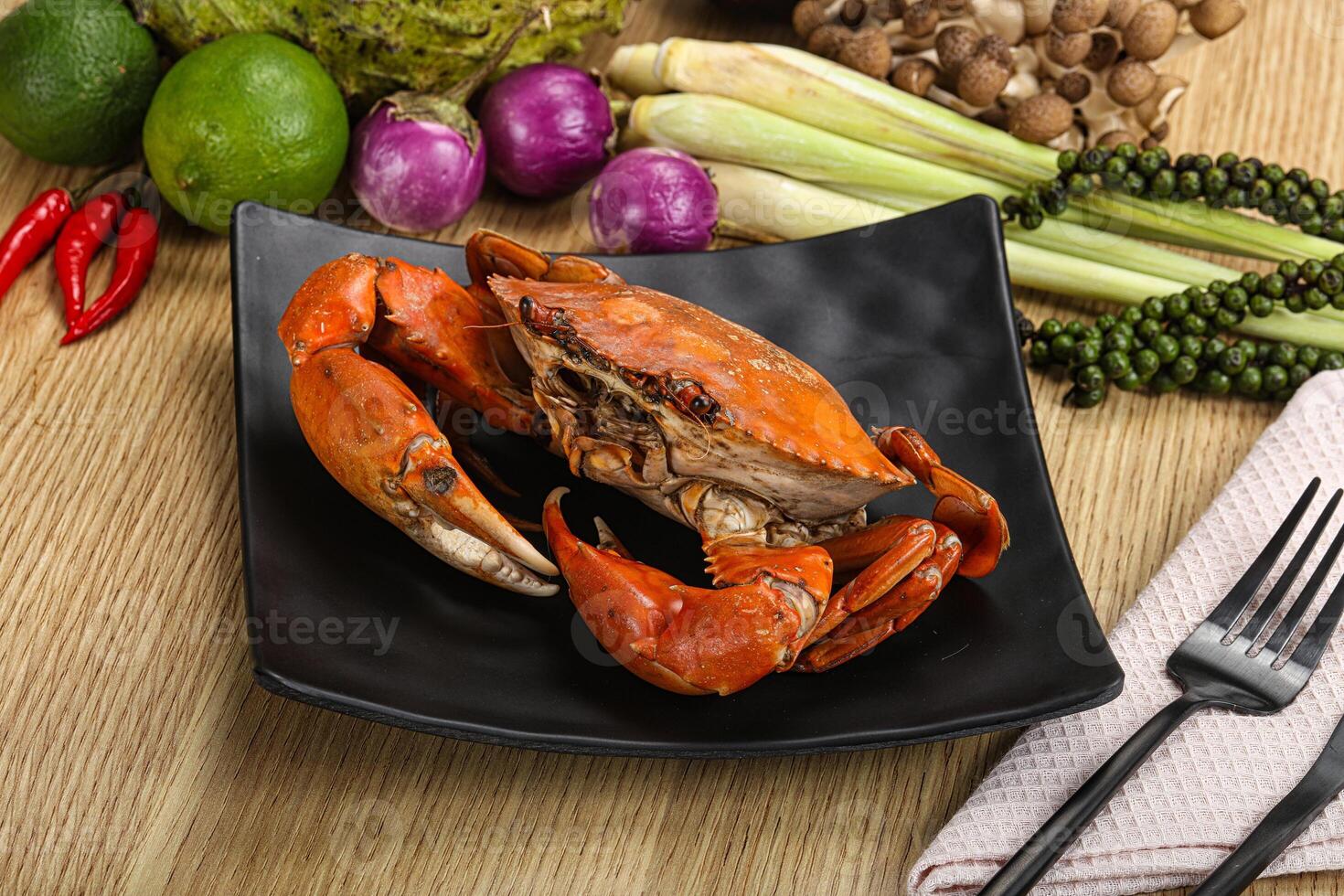 Delicous luxury steamed red crab photo