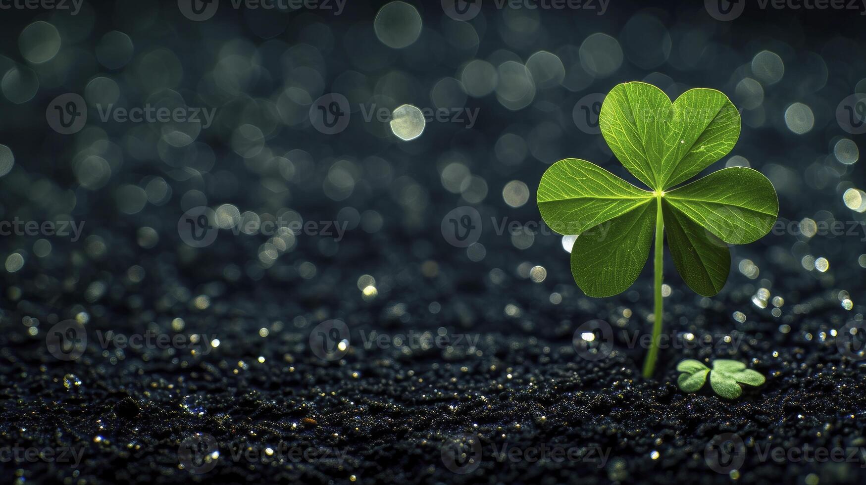 Lucky home symbol with four-leaf clover on black bokeh background photo