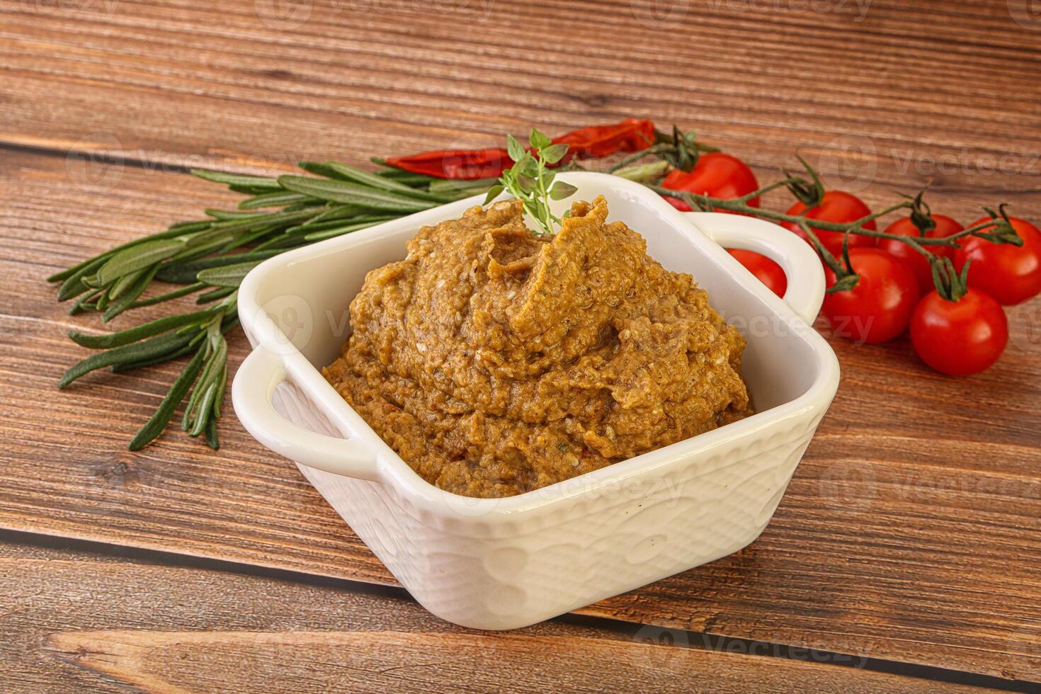 Jewish eggplant dip with oil photo