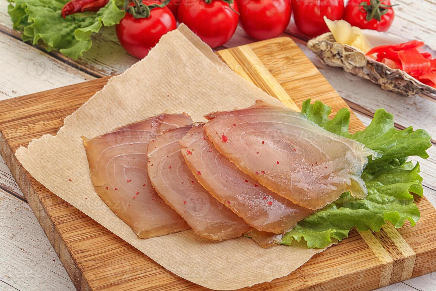 Sliced salted marlin fish carpaccio photo