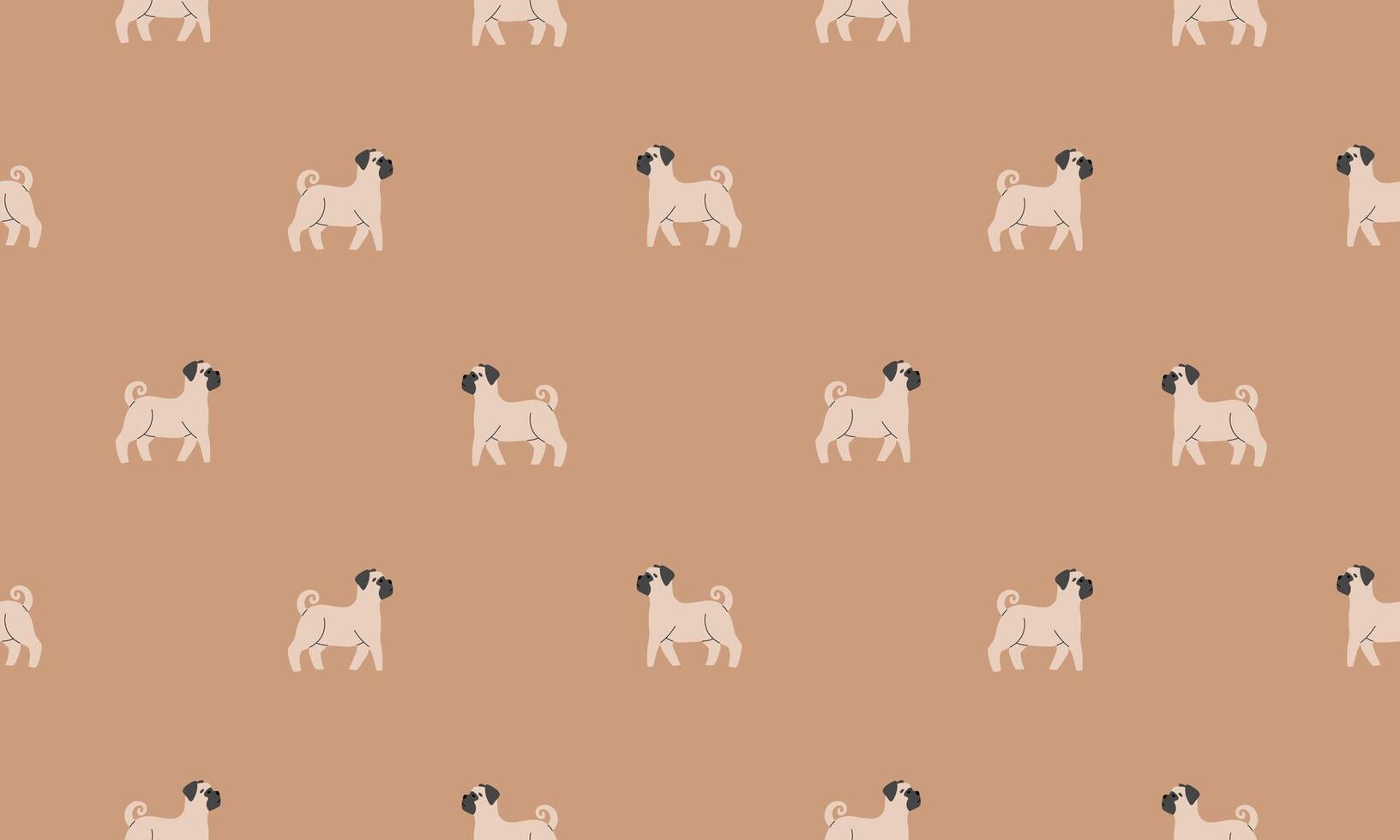 Seamless pattern with Cute Pug. Dogs of different breeds. Side view. Flat illustration vector