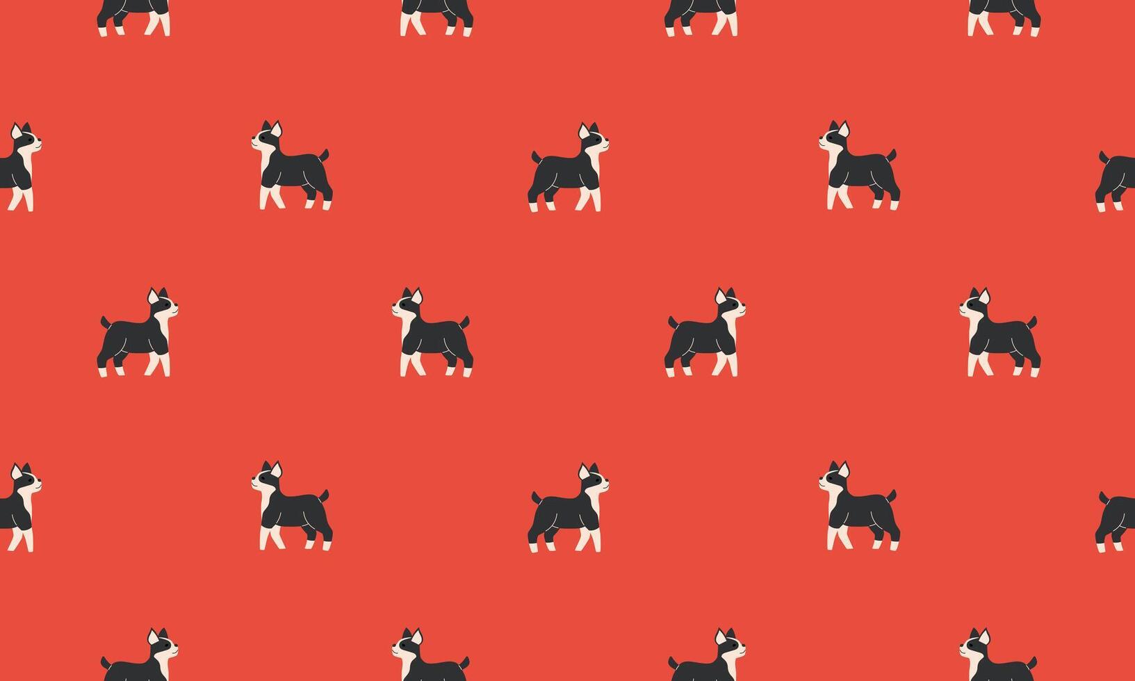 Seamless pattern with Cute French Bulldog. Dogs of different breeds. Side view. Flat illustration isolated on red background vector