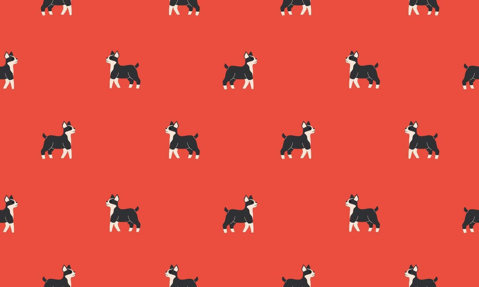 Seamless pattern with Cute French Bulldog. Dogs of different breeds. Side view. Flat illustration isolated on red background vector