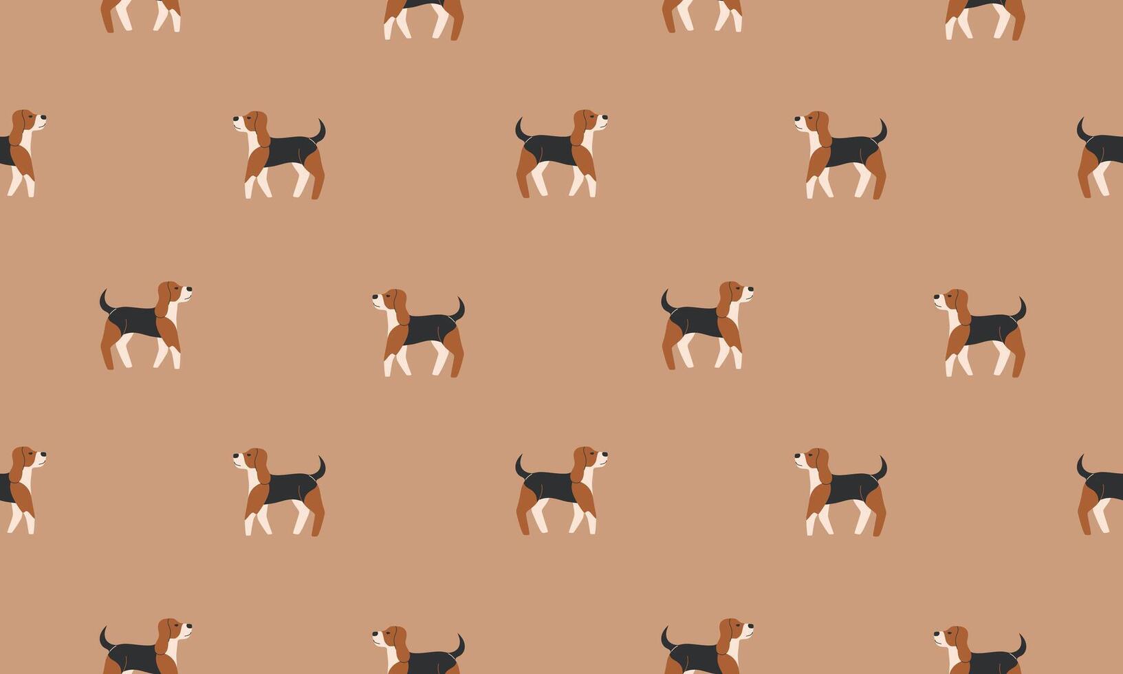 Seamless pattern with Cute Beagle. Dogs of different breeds. Side view. Flat illustration vector