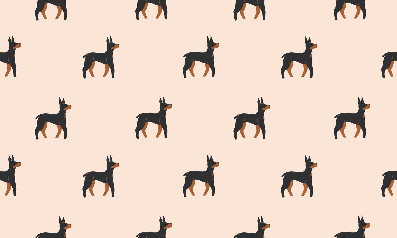 Seamless pattern with Cute Dobermann. Dogs of different breeds. Side view. Flat illustration vector