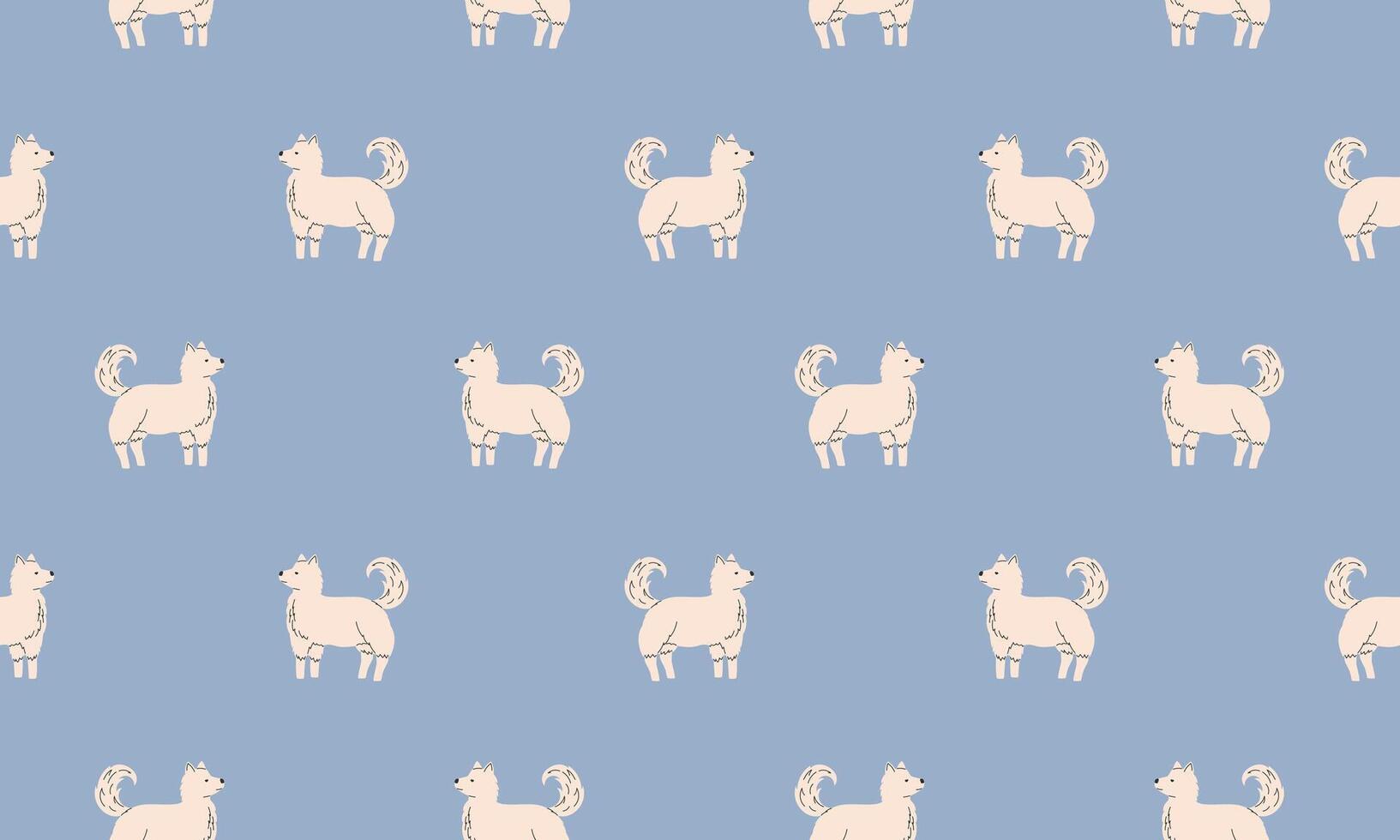 Seamless pattern with Cute Samoyed. Dogs of different breeds. Side view. Flat illustration vector
