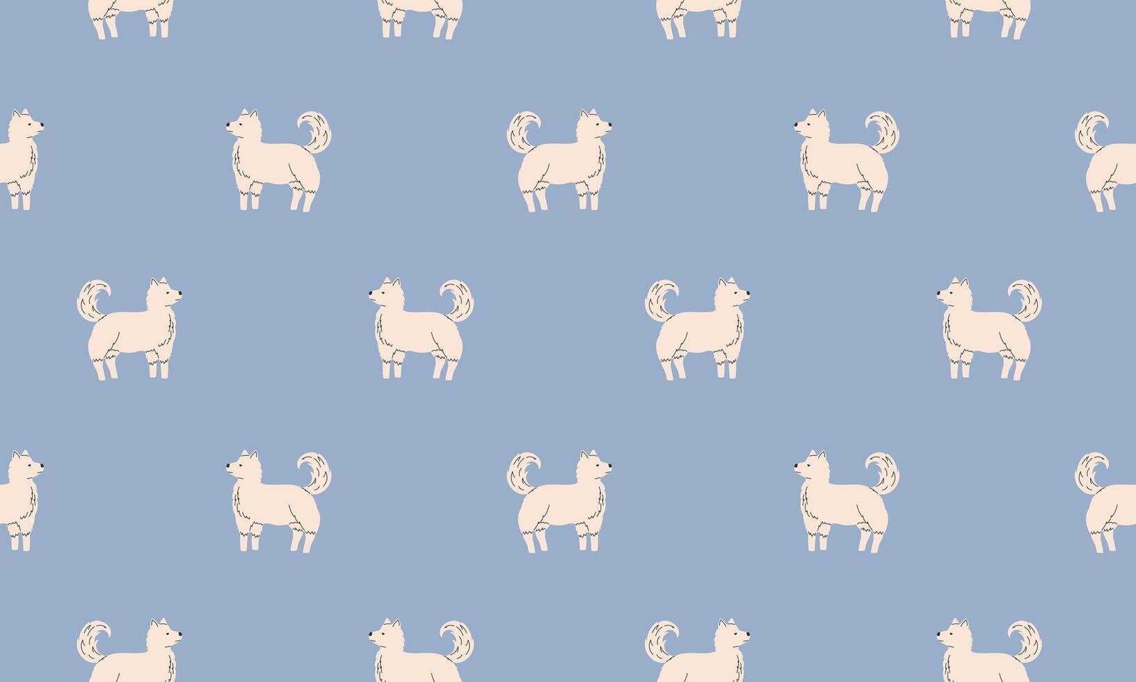 Seamless pattern with Cute Samoyed. Dogs of different breeds. Side view. Flat illustration vector