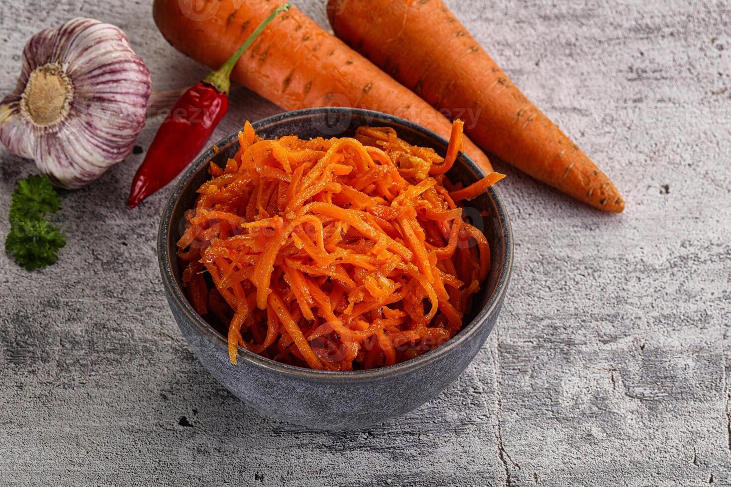 Korean carrot salad in the bowl photo