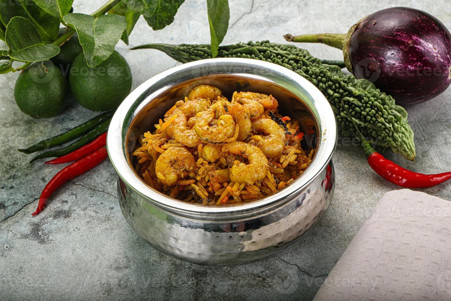 Indian cuisine - briani with prawns photo