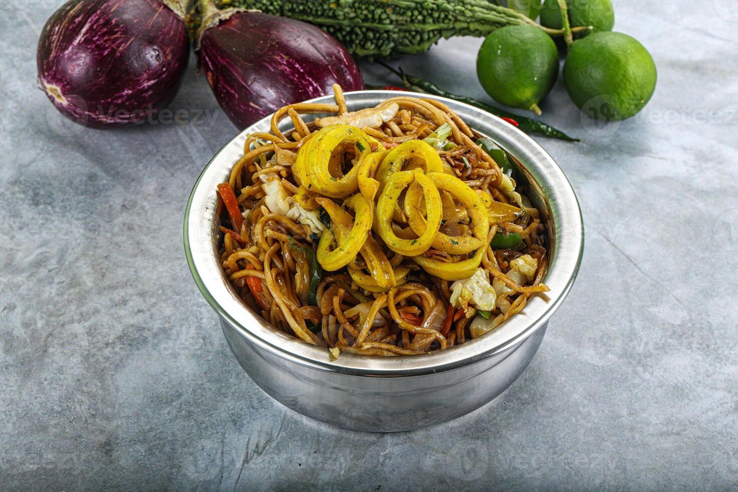 Stir fried noodles with squid photo
