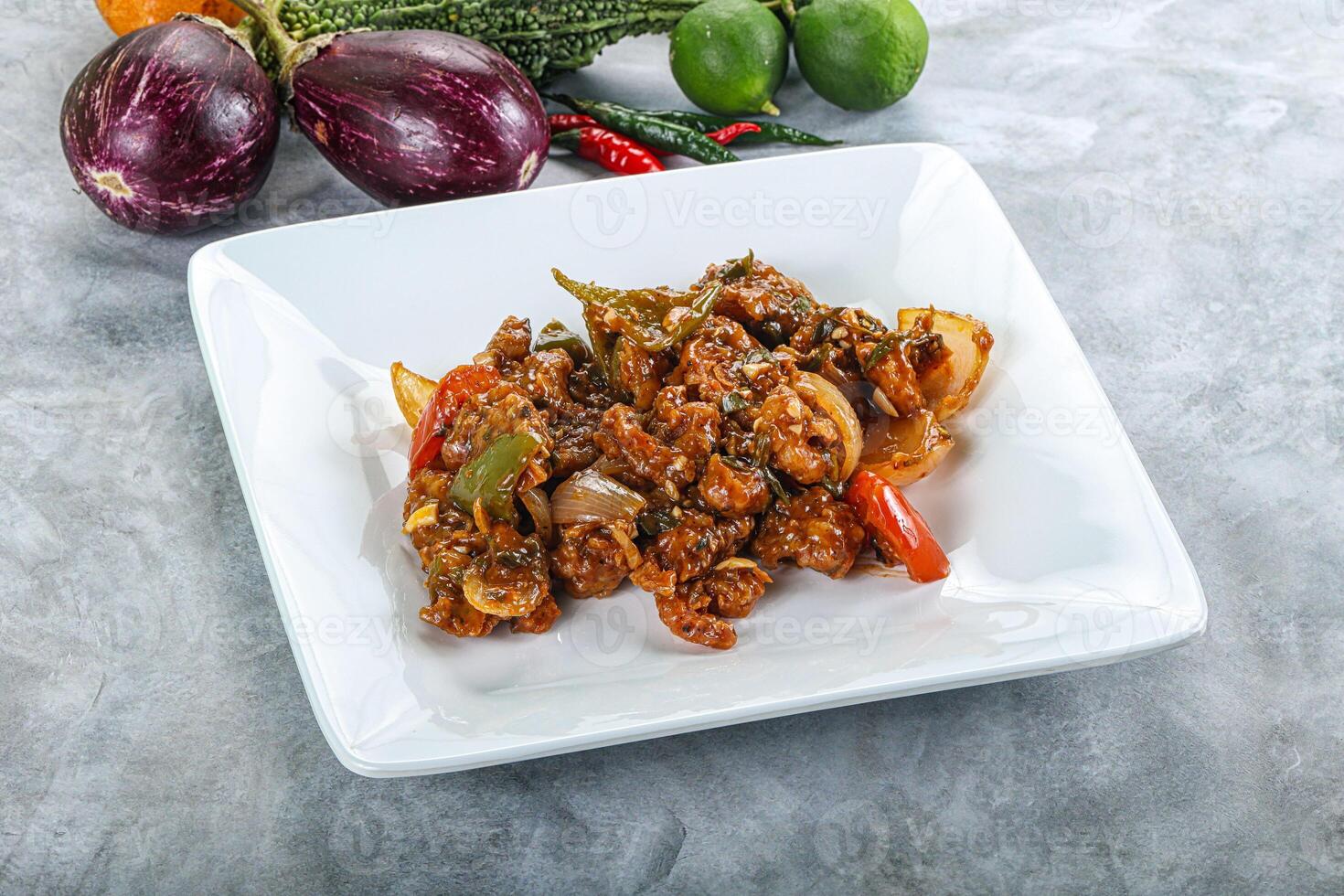 Asian cuisine - prawn in chili sauce photo