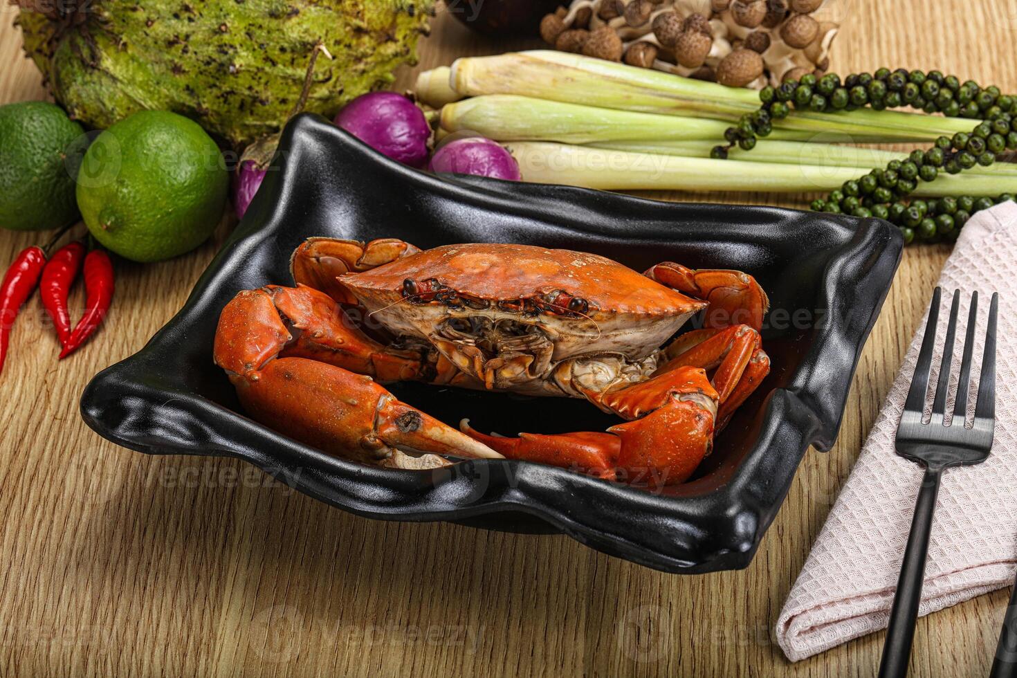 Delicous luxury steamed red crab photo