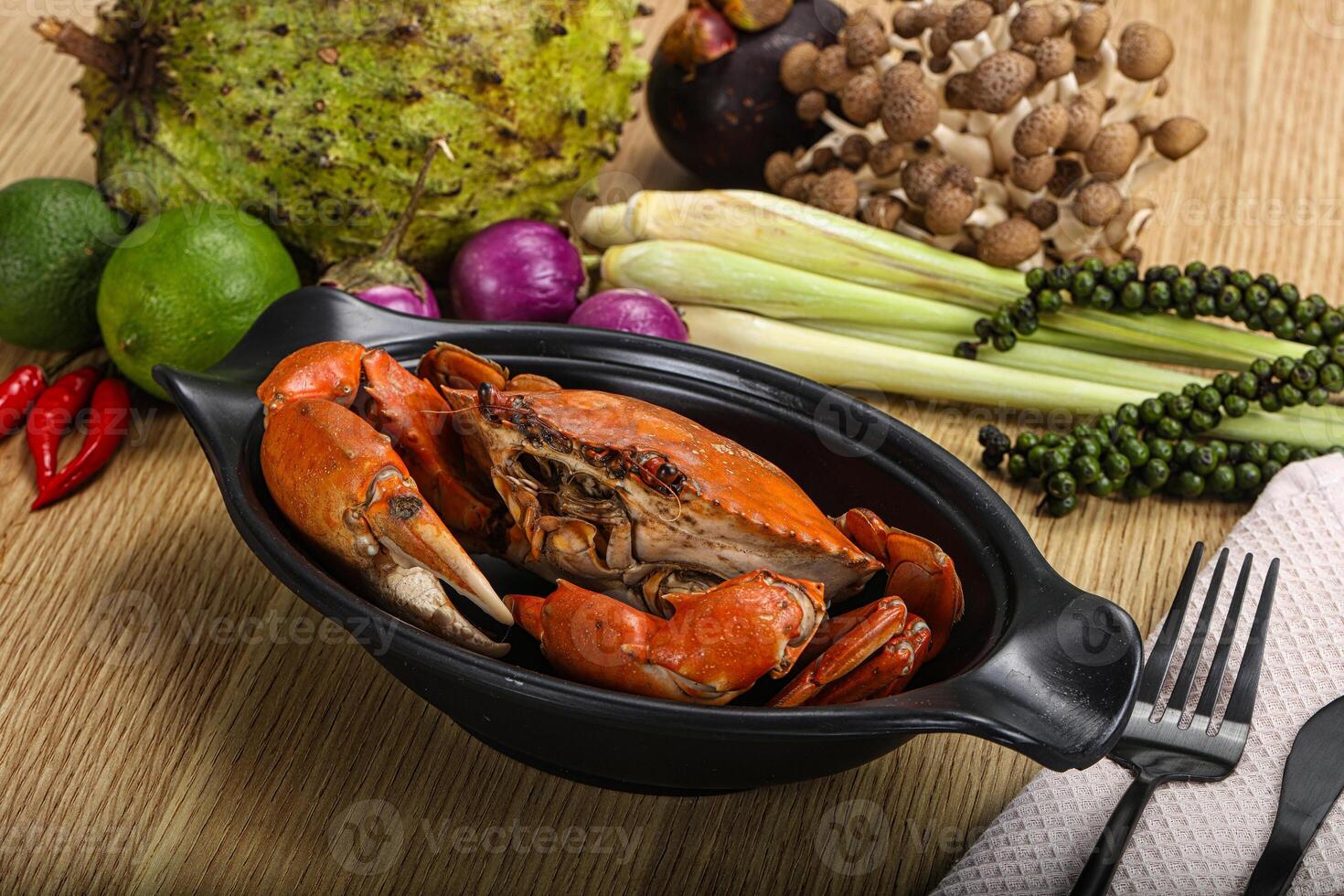 Delicous luxury steamed red crab photo