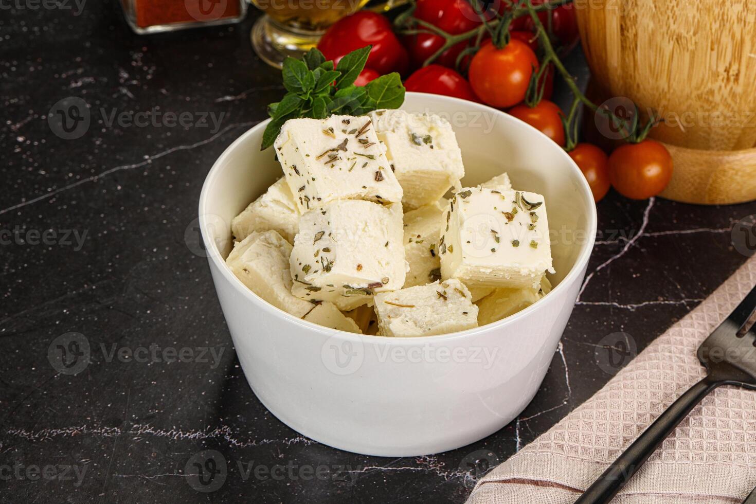 Greek traditional Feta cheese cubes photo