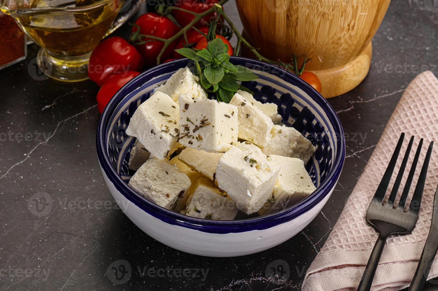 Greek traditional Feta cheese cubes photo