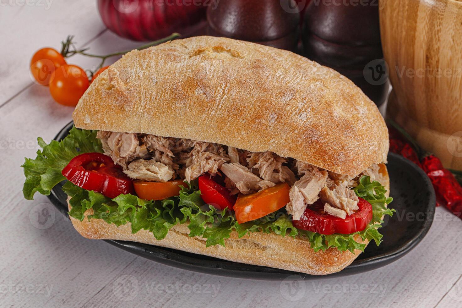 Ciabatta with canned tuna sandwich photo