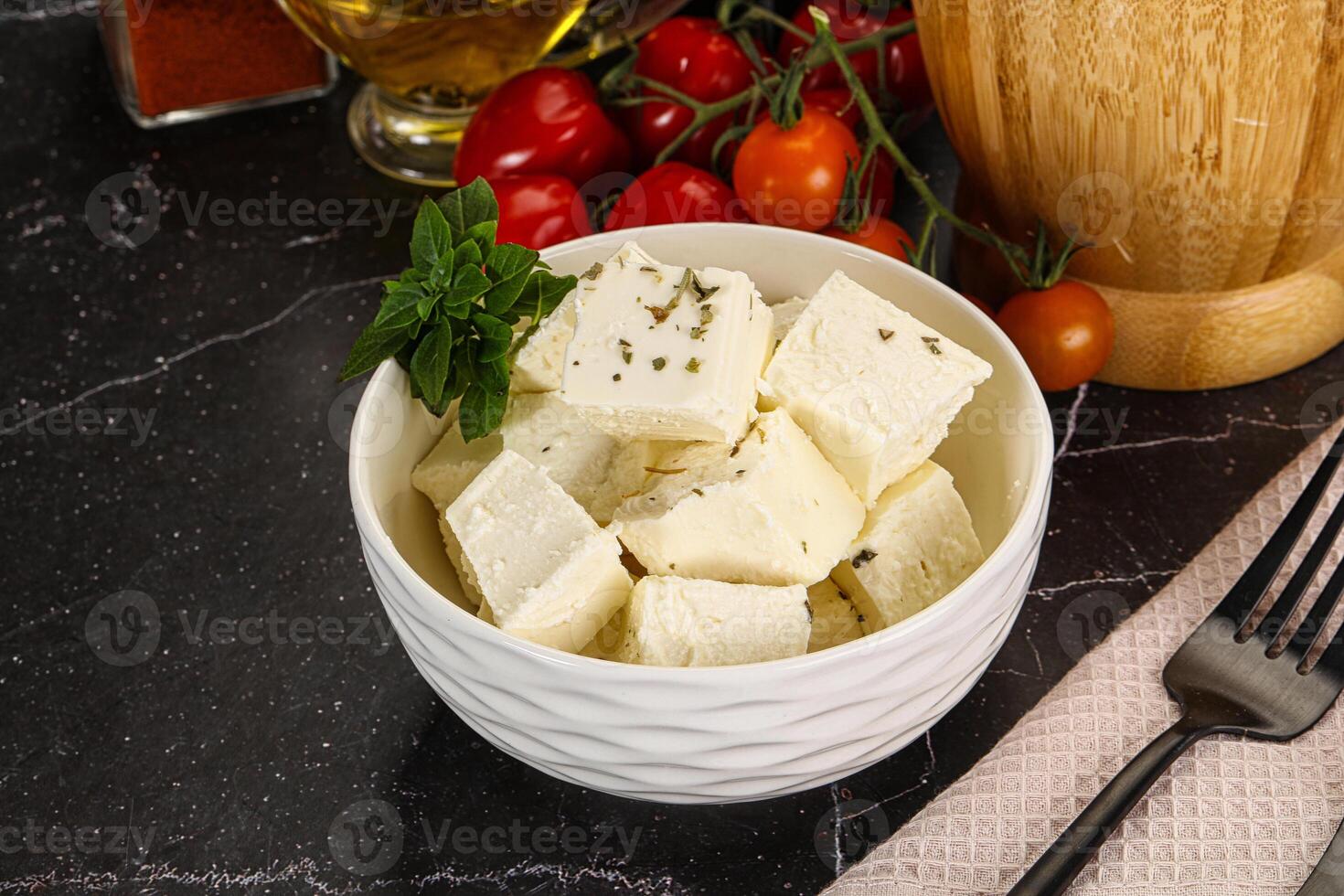 Greek traditional Feta cheese cubes photo