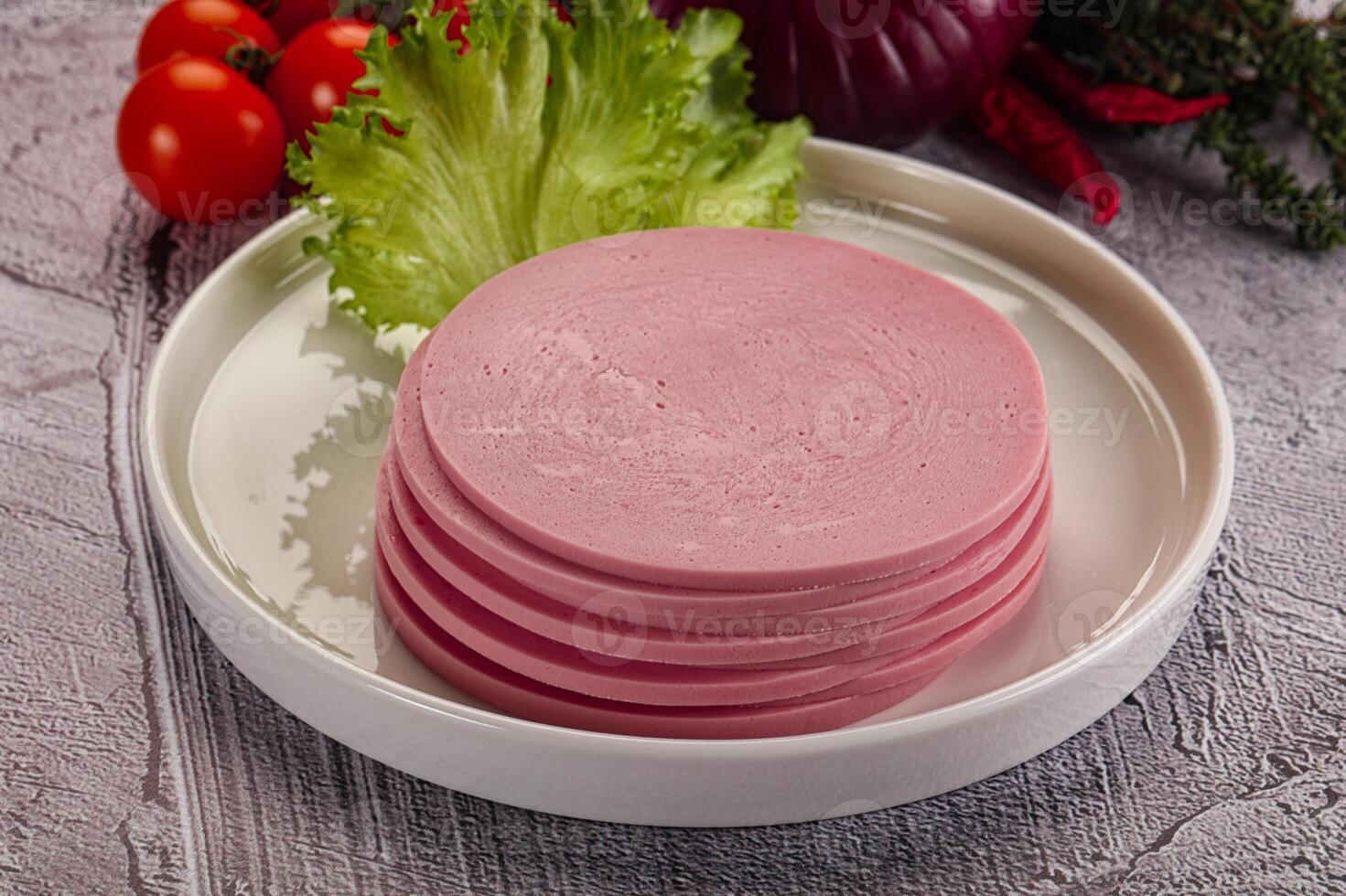 Boiled pork sliced sausage stack photo