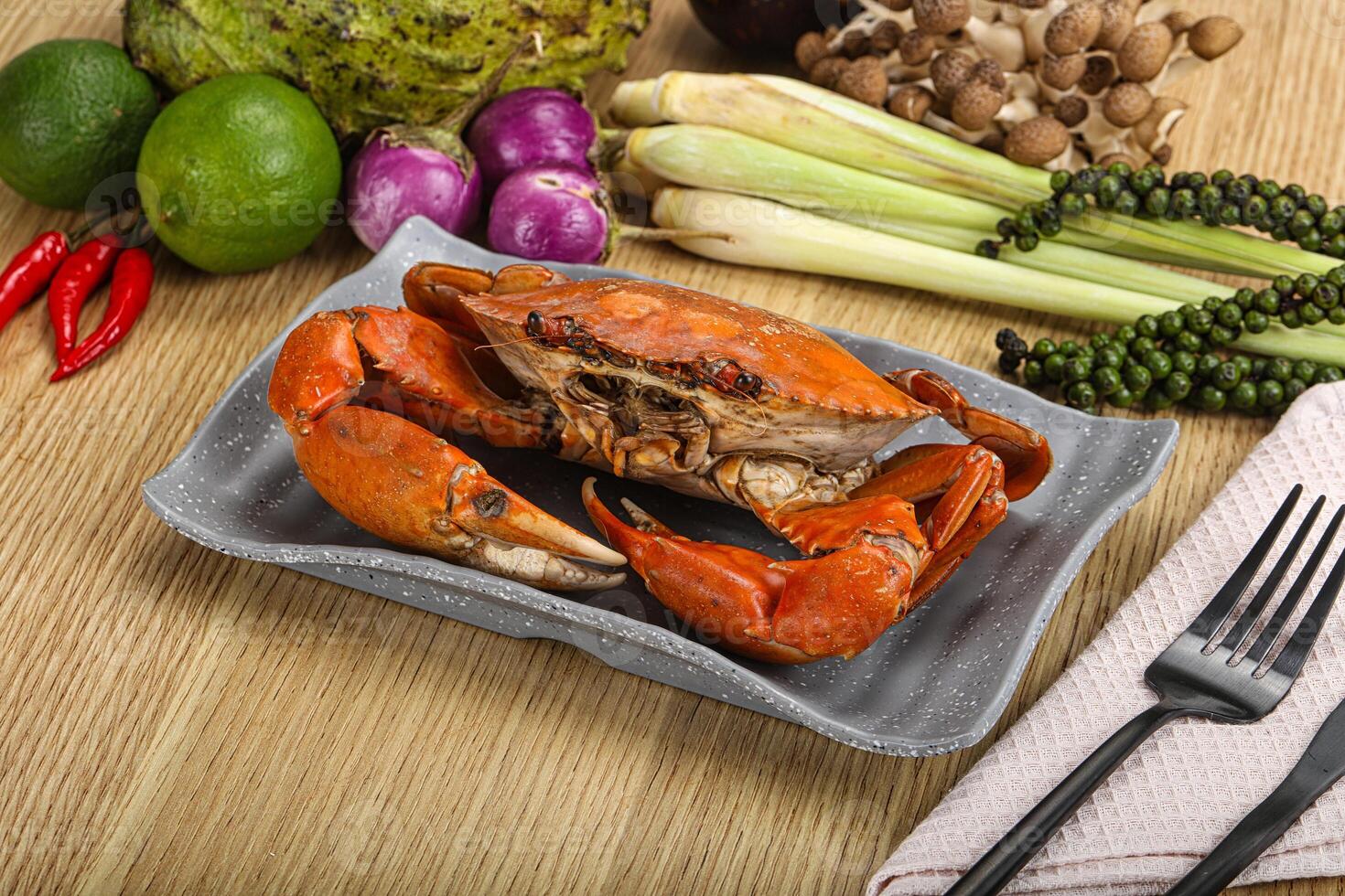 Delicous luxury steamed red crab photo