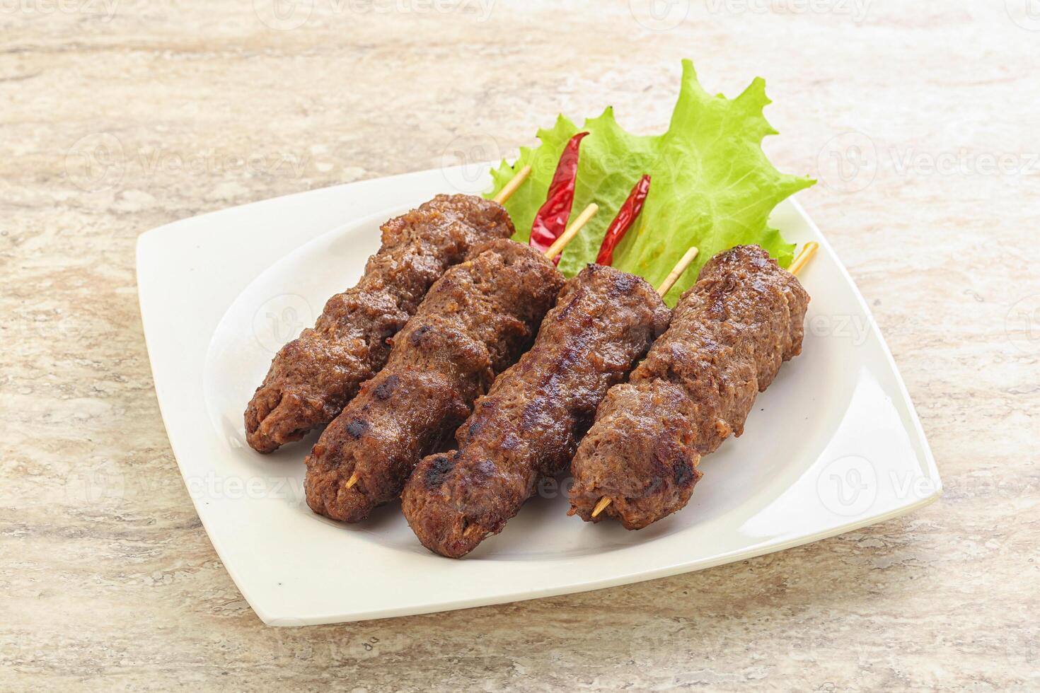 Beef kebab skewer minced meat photo