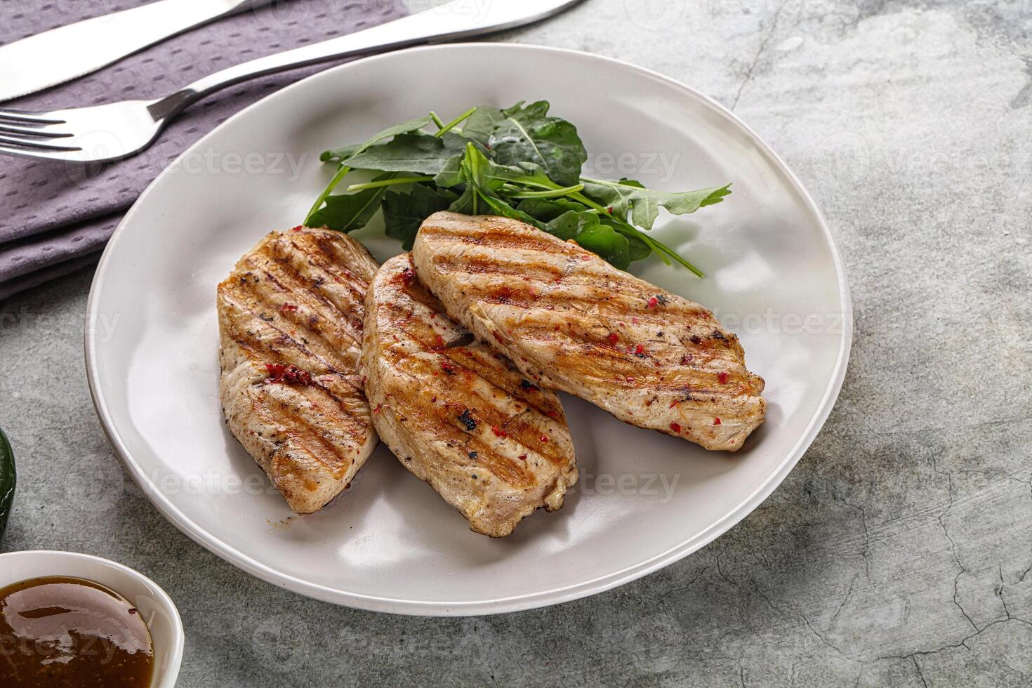 Grilled turkey breast fillet steak photo