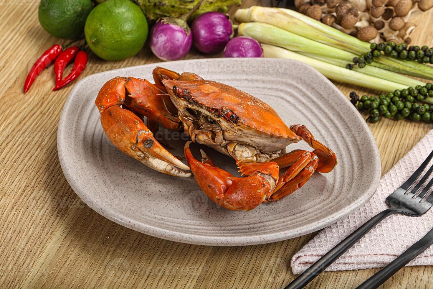 Delicous luxury steamed red crab photo