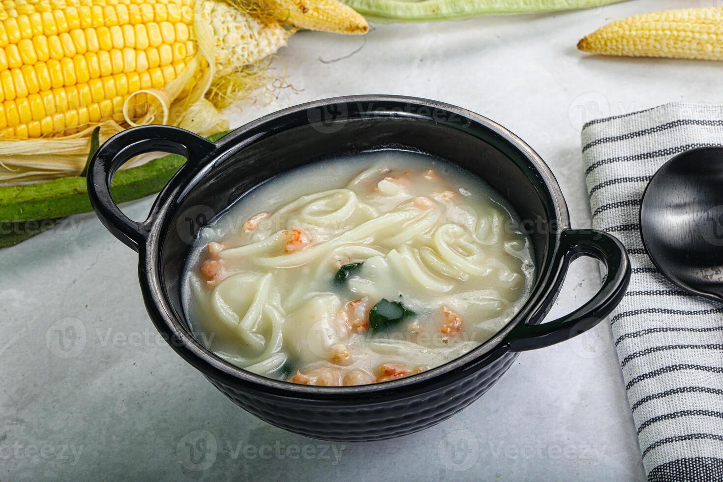 Soup with prawn and noodle photo