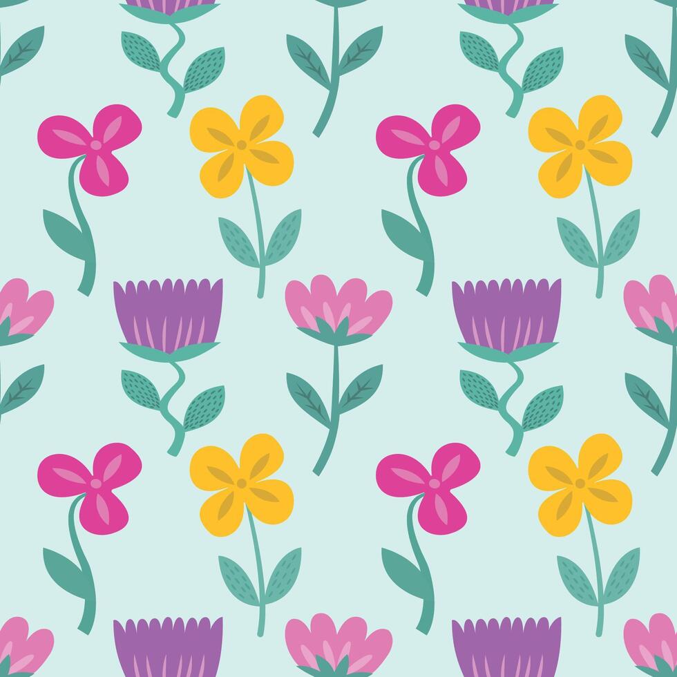 Vintage seamless floral pattern. A background of bright colors on a blue background. Graphics for printing on surfaces and web design. vector