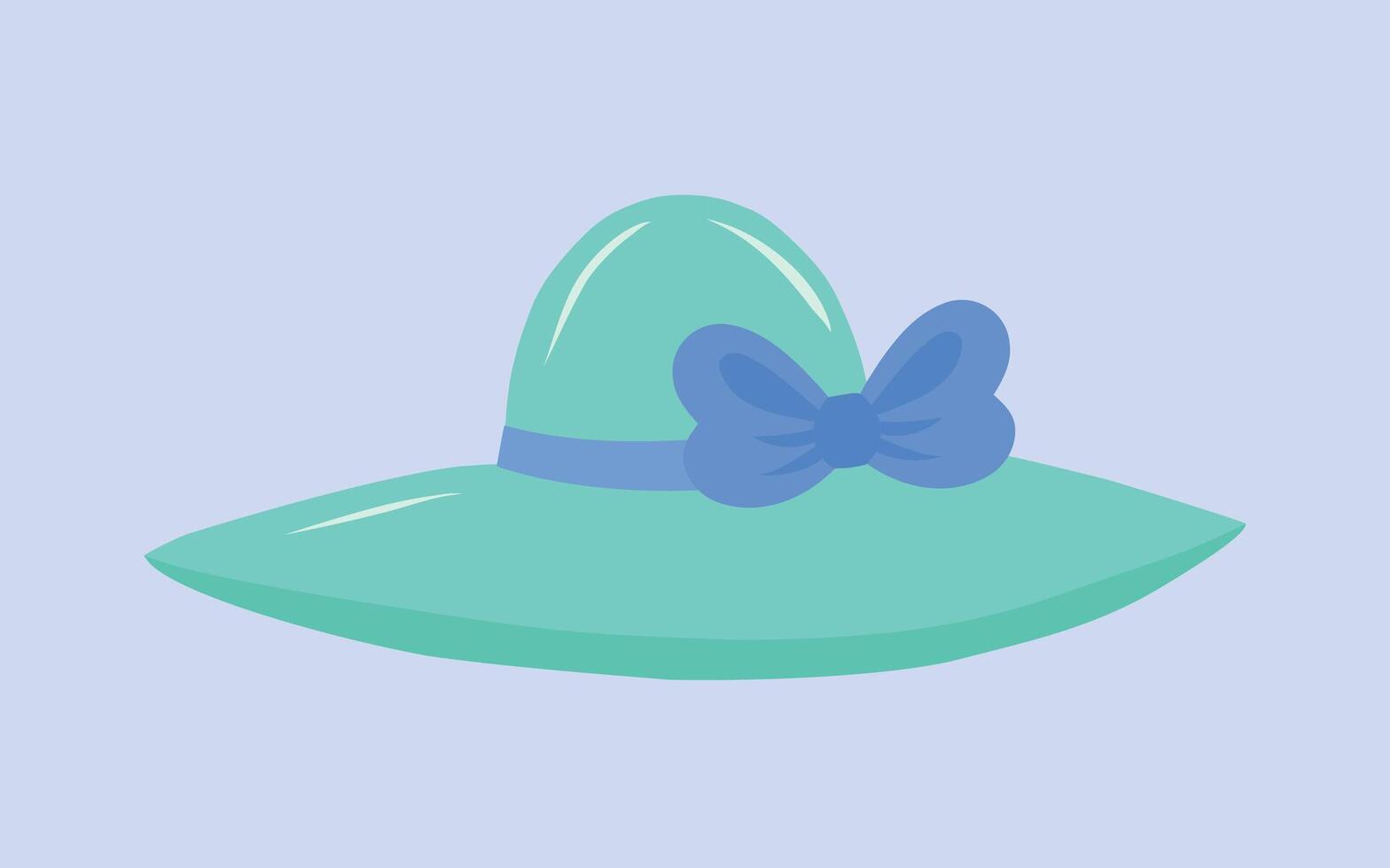 Blue women's summer beach hat with a blue bow, on a light background, stock illustration, vector