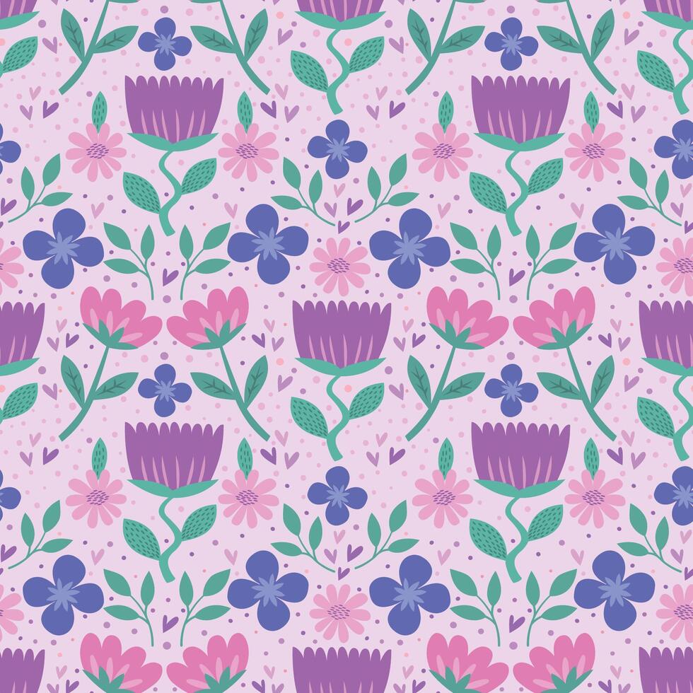 Vintage seamless floral pattern. A background of flowers on a pink background. Graphics for printing on surfaces and web design. vector