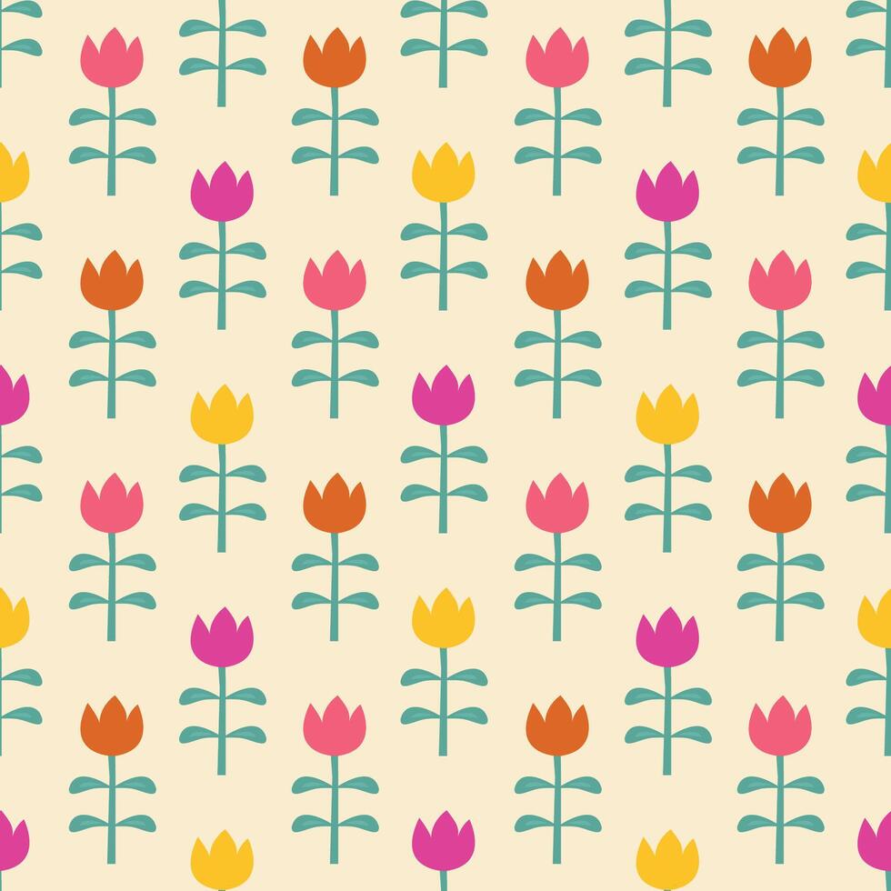 Clásico sin costura floral modelo con tulipanes un antecedentes de brillante tulipán flores en un rosado antecedentes. gráficos para impresión en superficies y web diseño. vector