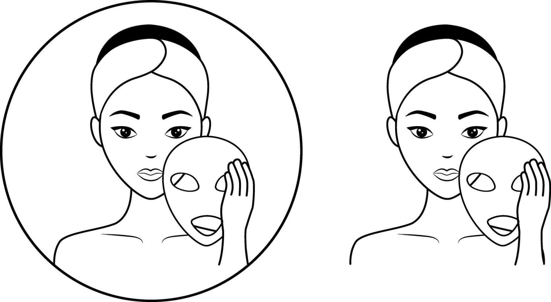 The girl is preparing to put a mask on her face. She attends beauty treatments, takes care of her face and skin.A skin care icon, an image of a woman's face on a transparent background. vector