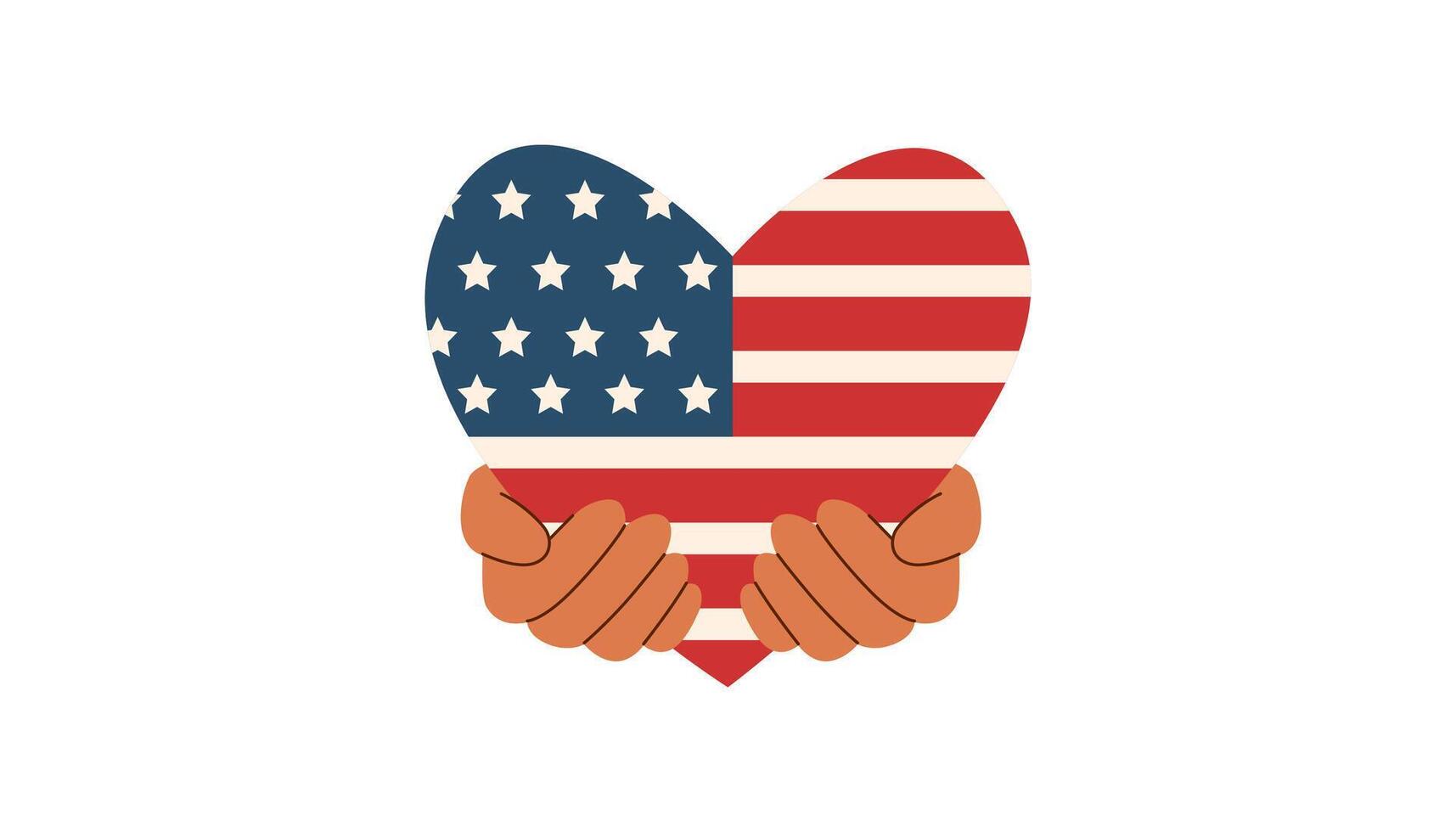 Hands holding american flag in the shape of heart. Memorial day and Independence day concept. vector