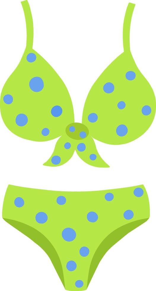 Women is fashionable swimsuit with high-waisted panties and a bra with straps. Stylish women's swimsuit in green with polka dots,highlighted on a white background. illustration of beachwear. vector