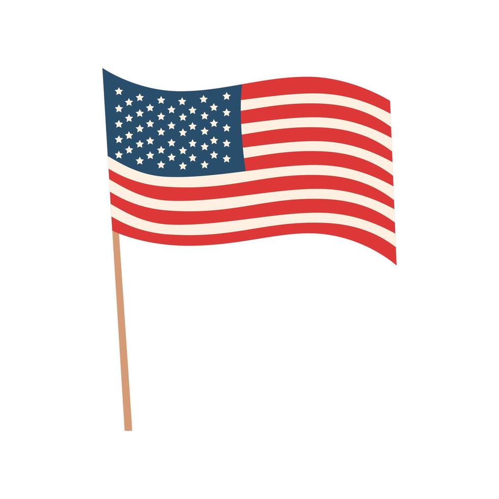 American flag in flat style isolated on white background. Memorial day and Independence day concept. vector