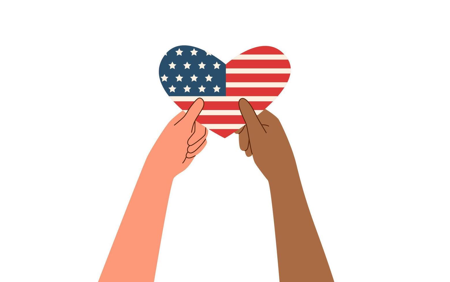 Hands holding american flag in the shape of heart. Memorial day and Independence day concept. vector